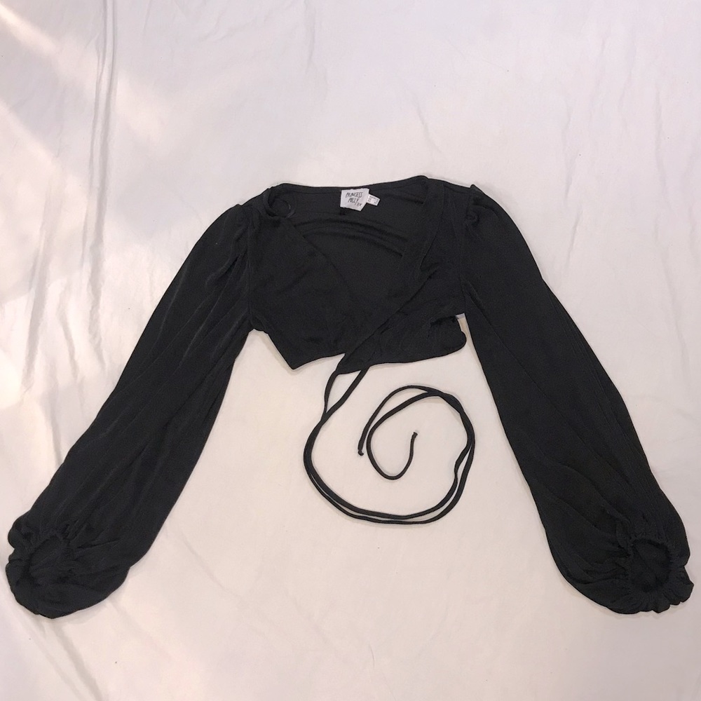 Black Bell Sleeve / Balloon Sleeve Tie-Up Shirt